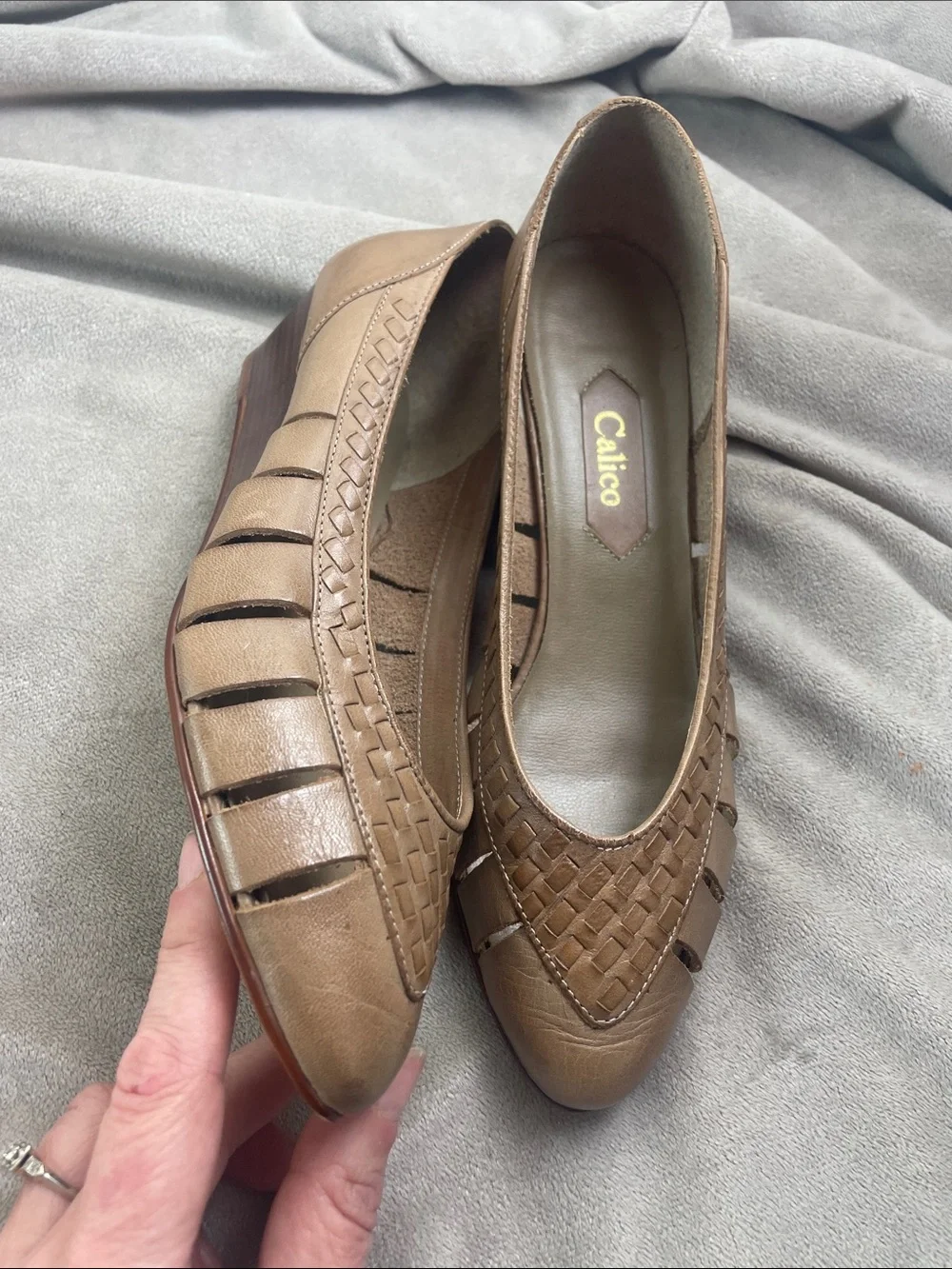 Calico Vintage Brazilian Leather Wedge Loafers Mink Tarragon